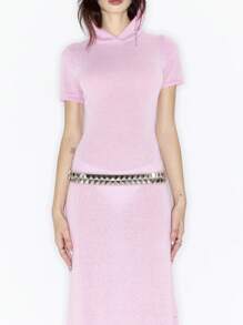 MUSERA Y2K Hooded Knit Maxi Sweater Dress Summer Pastel - Pink - View 5