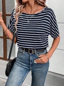 SHEIN LUNE Women Striped Bodysuit - Blue - View 6