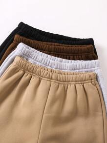 SHEIN 4 件套年轻女孩简约休闲街头时尚服装套装，包括裤子、运动裤