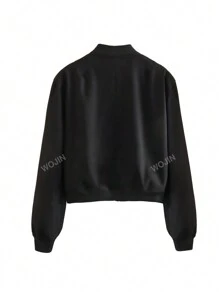 Chaqueta bomber casual de otoño para mujer TRAFZA con manga larga, unicolor retro, bolsillos y botones