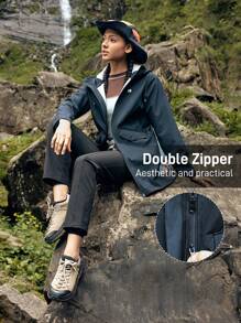 In My Nature Women's Zipper Drawstring Hooded Outdoor Jacket - Navy Blue - View 3