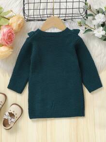 1 件装 女童简约优雅绿色针织毛衣裙 - 綠色 - 查看 2