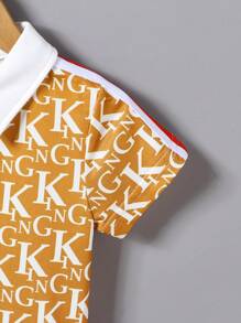 SHEIN 男婴夏季休闲全印花 Polo 衫和短裤套装 - 咖啡棕 - 查看 7