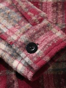 Manfinity Homme 男士格子印花前扣长袖衬衫，法兰绒衬衫 - 紅色 - 查看 7