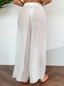Swim Vcay Summer Beach Solid Color High Split Cover-Up Pants Wedding - White - View 2