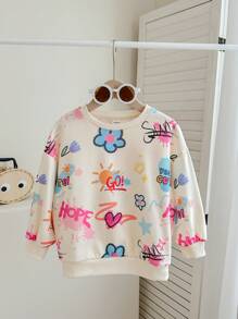 Sudadera casual de cuello redondo de punto con ajuste holgado para niña joven
