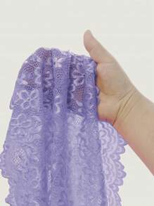 女士蕾丝边露背交叉侧系带连身裤 - 紫丁香色 - 查看 5
