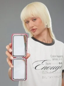 MAALAVIDAA Artist Portable Folding Mirror With Floral And Letter Print Design - Hot Pink - View 2