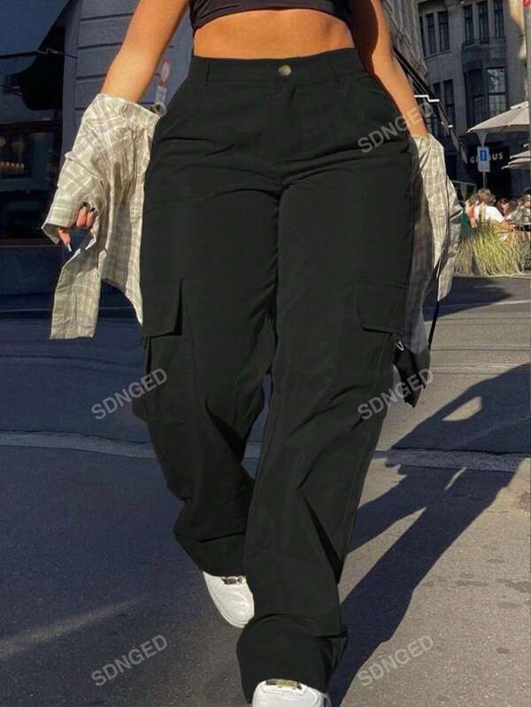 Pantaloni cargo casual, cu mărime mare, de damă