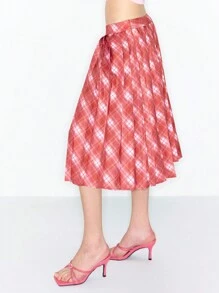 MUSERA Y2K Plaid Pleated Low Rise Midi Skirt Spring Summer Cute