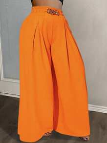 Slaydiva Women's Solid Color Elegant Casual Pants - Red Orange - View 1