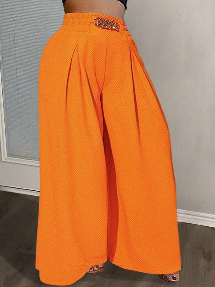 Slaydiva Women's Solid Color Elegant Casual Pants - Red Orange - View 1