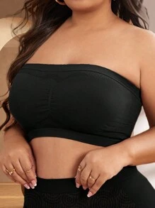 1 Peça Sutiã Bandeau Sem Costura Plus Size (Sem Enchimento) - Preto - Visão 3