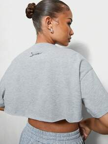 SUMWON WOMEN Street Oversized Micro Raw Hem Cropped Tee - Grey - View 3