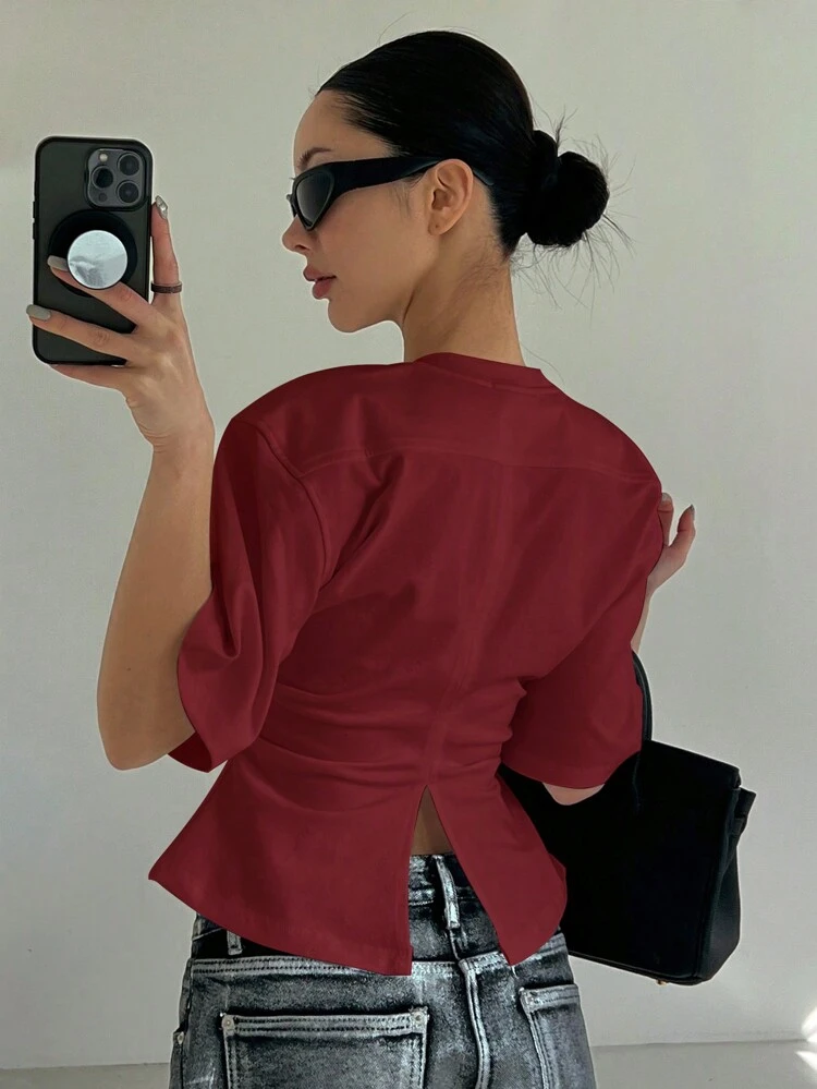 Women's Casual Solid Color Backless T-Shirt For Summer