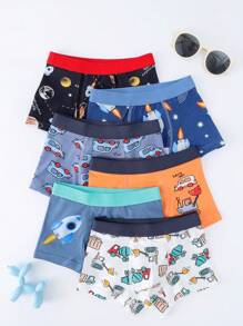 6条/包 男童3D无缝卡通汽车、挖掘机、太空火箭撞色腰带舒适成长型内裤，适合秋季、冬季和开学季 - 彩色 - 查看 7