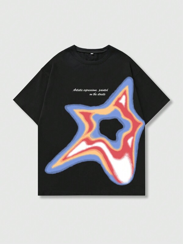 ROMWE MEN Street Life Camiseta de manga corta con estampado para hombre, adecuada para el uso diario en primavera y verano, escuela