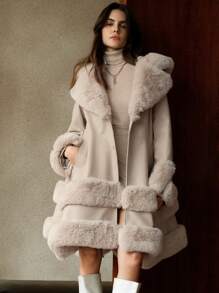 Anewsta Thickened Long Shaggy Fluffy Trimmed Fluffy Fluffy-Lined Women Regular Coat - Beige - View 7