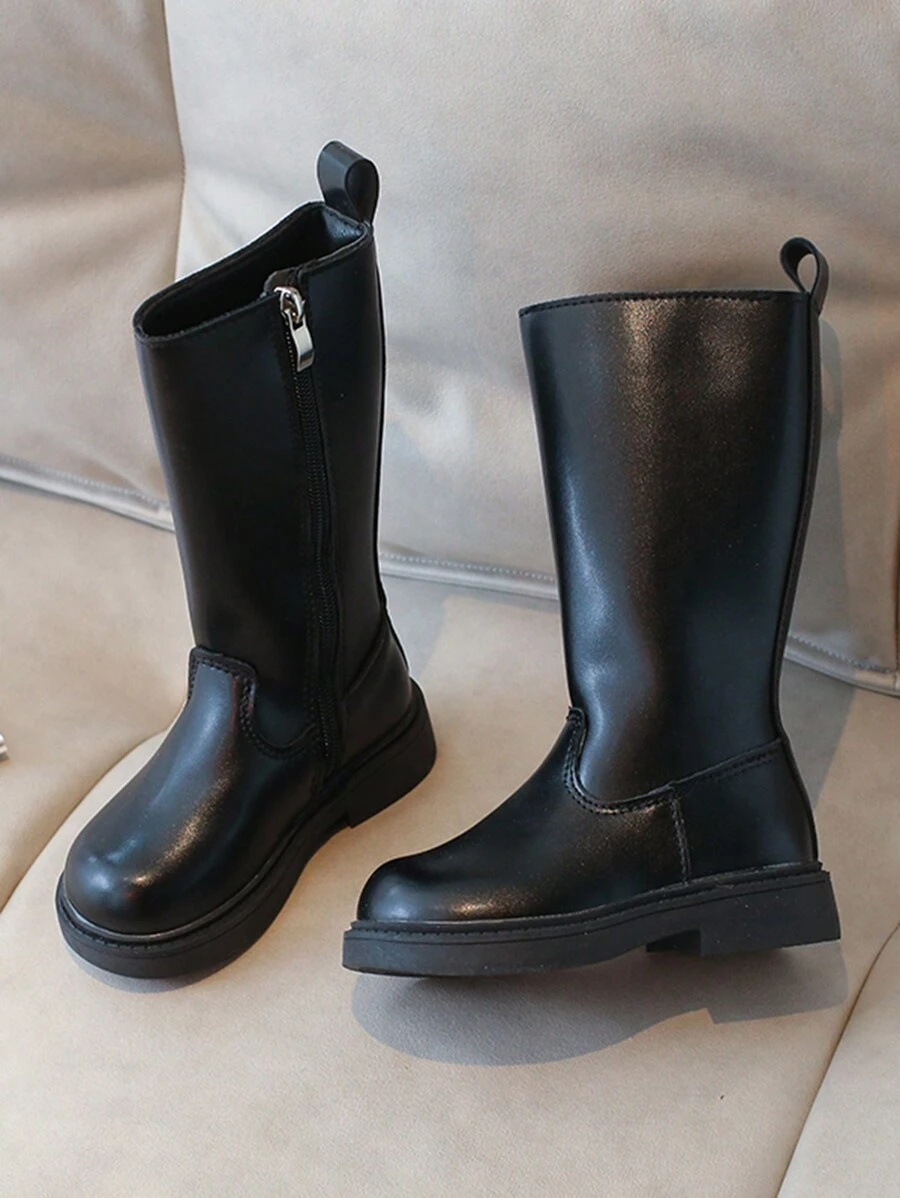Baby Black Boots Girls Shoes Side Zipper Fashionable And Comfortable Long Boots Micro Velvet Style Fashion Boots New Style Children's Boots