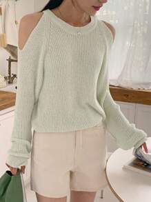 DAZY 女式纯色露肩毛衣上衣，秋季服装 - 綠色 - 查看 7