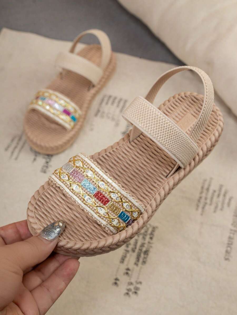 1 双舒适时尚百搭轻便女童平底凉鞋 - 米色 - 查看 1