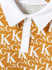 SHEIN 男婴夏季休闲全印花 Polo 衫和短裤套装 - 咖啡棕 - 查看 8