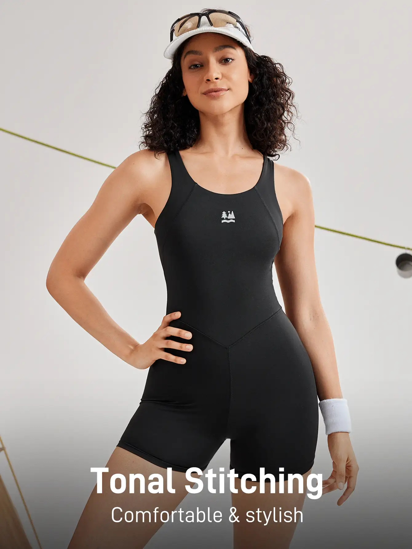 Easithlete Bộ áo liền quần tối giản in hoa cho nữ - màu đen - Xem 2