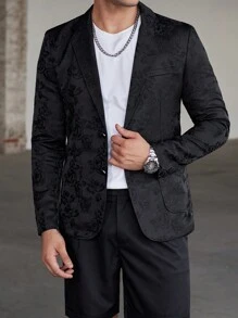 Manfinity Bizformal 男士立领长袖纽扣衬衫和纽扣短裤西装套装 - 黑色 - 查看 3