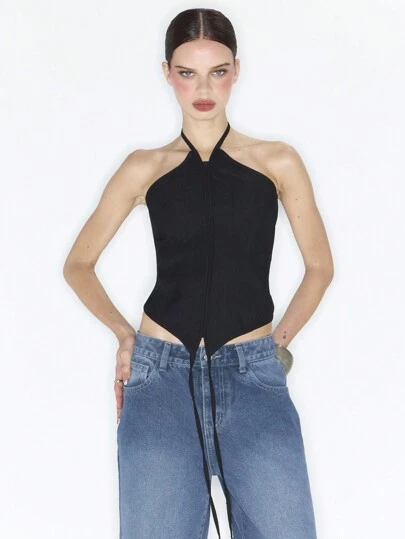 MUSERA Áo hai dây cổ yếm phong cách Y2K mùa hè, thích hợp đi chơi ở Ibiza, dự lễ hội, kỳ nghỉ xuân, du lịch.