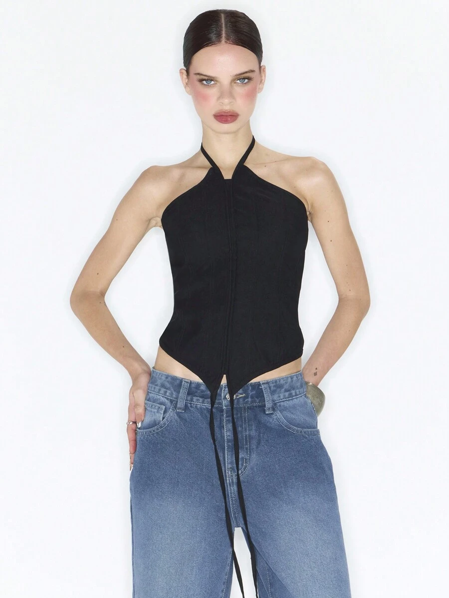MUSERA Y2K Halter Neck Cami Top Summer Ibiza Going Out Tops