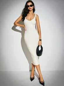 Poéselle Robe pull ajustée dos nu à large bretelle de couleur unie pour femmes. Blanc vêtements d'affaires robe pull halter, robe pull moulante, robe pull de mariage, vêtements d'automne de base, tenue de bureau sexy, robe pull pastel