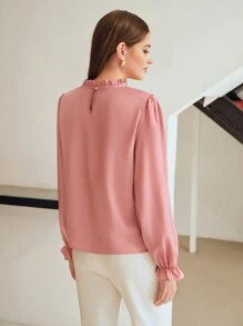 MOTF PREMIUM Blusa con cuello simulado con volantes, detalles de flores estéreo y falso perla - Rojo violeta - Ver 5
