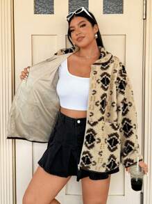 Flirla Manteau oversize vintage en fourrure de mouton - Kaki - Voir 8