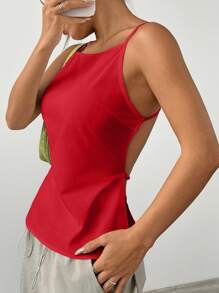 SHEIN EZwear Débardeur décontracté d'été sans dos unicolore pour femmes