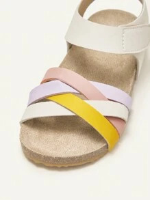 Cozy Pixies 1 Pair Fashion Versatile Criss-Cross Weaving Casual All-Match Contrast Color Cute Girls Kid Comfortable Flat Sandals - Beige - View 5