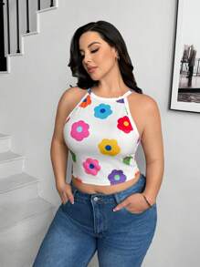 SHEIN Essnce Áo Camisole dáng ôm vừa vặn dành cho nữ cỡ lớn, nhiều màu sắc, bộ 3 chiếc, áo dễ thương, áo ôm dáng, phong cách Y2K, áo đi học, áo hóa trang, áo mùa thu, áo croptop, áo đen trắng, áo camisole họa tiết hoa, quần áo Halloween - Nhiều màu - Xem 4