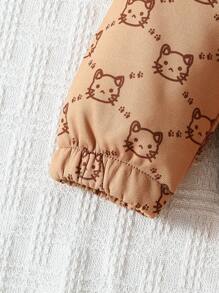 2pcs/Set Toddler Girls' Casual Cute Cat Paw Print Design Jacket With Letter Patch & Pants, Outfit Set - Multicolor - View 5