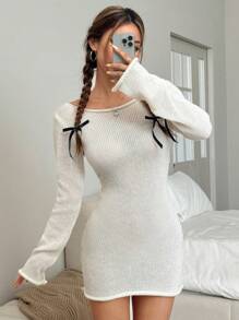 Flirla Váy len mini dáng ôm vừa vặn thường ngày xuân thu dành cho nữ - Màu be - Xem 5