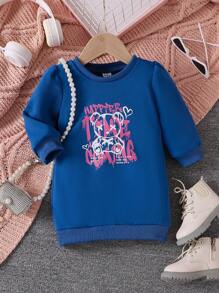 Infant Girls Casual Cool Bear Pattern Print Long Sleeve Loose Comfy Sweatshirt Dress, Spring Autumn - Royal Blue - View 1