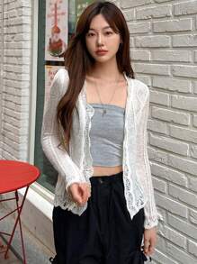 DAZY Áo len đan nhẹ màu trơn cho nữ - trắng - Xem 7