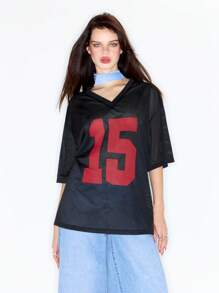 MUSERA Y2K 运动网眼 V 领针织 T 恤（秋季款）