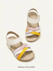 Cozy Pixies 1 Pair Fashion Versatile Criss-Cross Weaving Casual All-Match Contrast Color Cute Girls Kid Comfortable Flat Sandals - Beige - View 2