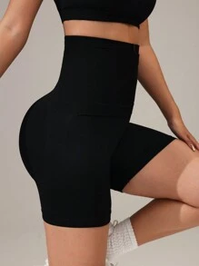 Easithlete Quần short tập yoga liền mạch nén eo cao cho nữ, quần short tập luyện 5 inch kiểm soát bụng - màu đen - Xem 5