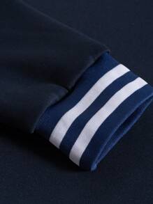 Manfinity Homme 2pcs Men's Letter & Striped Print Hoodie Sweatshirt And Drawstring Sweatpants Casual Set - Navy Blue - View 6