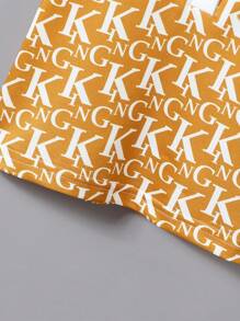 SHEIN 男婴夏季休闲全印花 Polo 衫和短裤套装 - 咖啡棕 - 查看 4