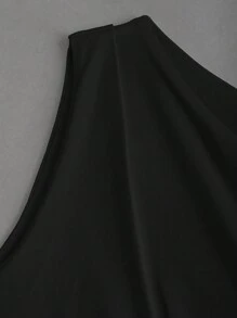 Sweetra 不对称单肩性感紧身黑色迷你连衣裙 - 黑色 - 查看 4