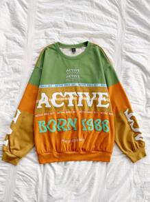 Soleia Women's Vacation Style Color Block Letter Embroidery Decorated Casual Sweatshirt, Suitable For Early Autumn, Race, Graduation, Back To School Season - Multicolor - View 4