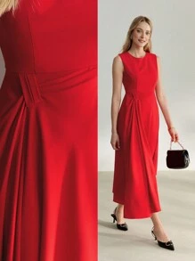 MOTF PREMIUM 純色無袖喇叭下擺連身裙