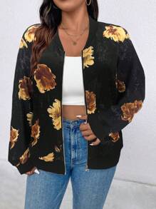 SHEIN LUNE Veste décontractée à fermeture éclair imprimée, pour grand taille, pour un port quotidien