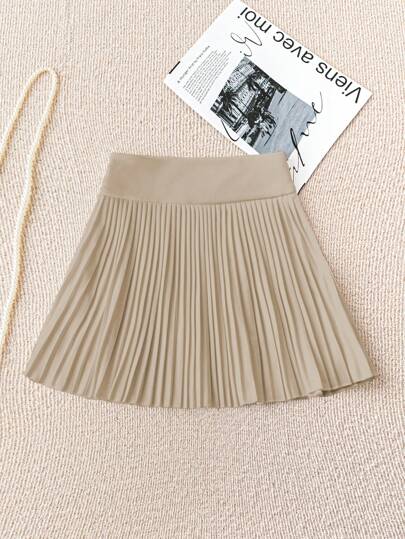 SHEIN LUNE Pleated Women's Solid Color Simple Daily Matching Summer Khaki Skirt